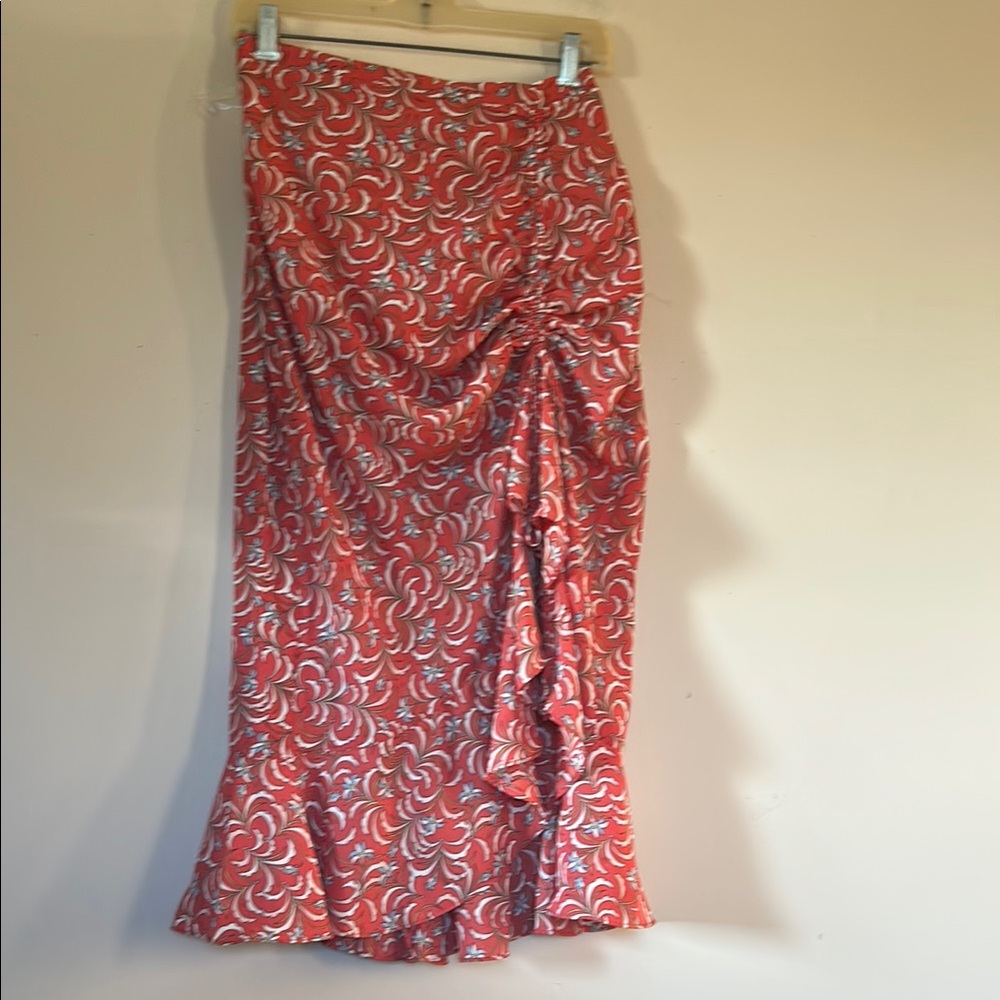 Max Studio midi skirt rust/red/white midi skirt with gathered front size L NWT